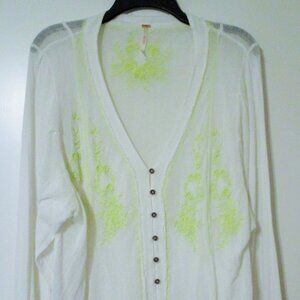 Free People Margie Oversized Balloon Sleeve Embroidered Sheer Mesh Cardigan Top